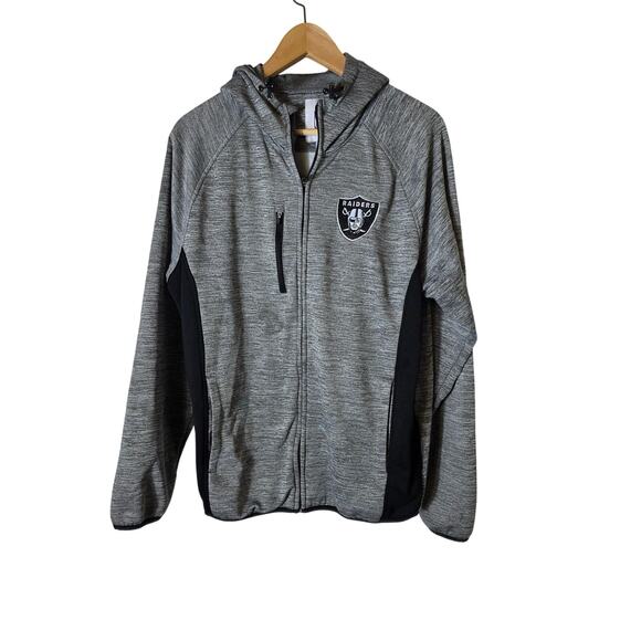 NFL RAIDERS Heather Gray Black Full Zip Fleece Space Dye Hoodie Jacket SZ M - Picture 1 of 9